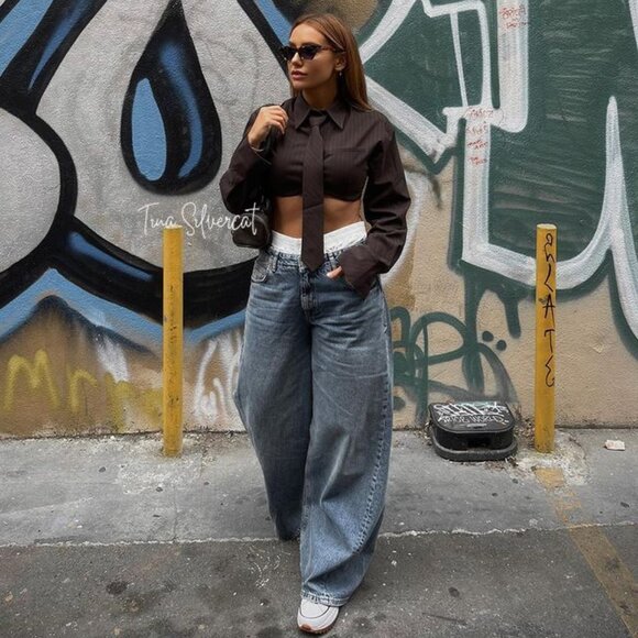 BLOGGER'S FAVE! Zara Striped Crop Shirt With Necktie NWT - Picture 5 of 16